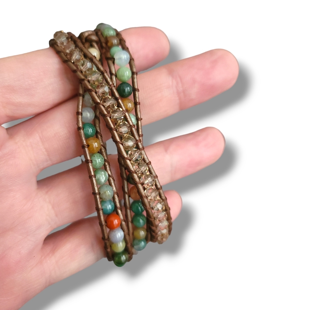 Beautiful 'All Wrapped Up' Stone Crystal Sterling Silver Boho Wrap Bracelet - Picture 4 of 6